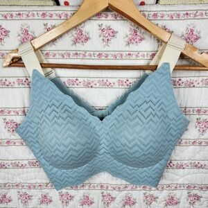 3XL Wireless Bra Light Blue Zigzag Pattern Comfort Everyday Plus Size